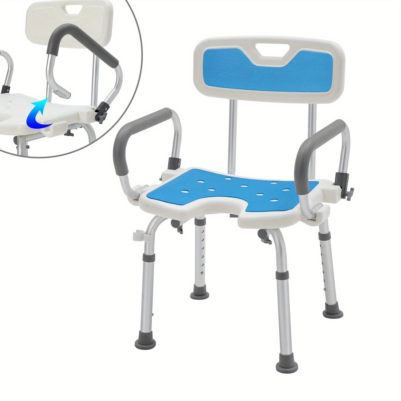 Shower Chair With Removable Backrest And Armrest, Non-slip Shower Chairs, Shower Stool Height Adjustable With Handrail Backrest, Bathroom Seat With 8 Non-slip Leg Pads For Seniors
