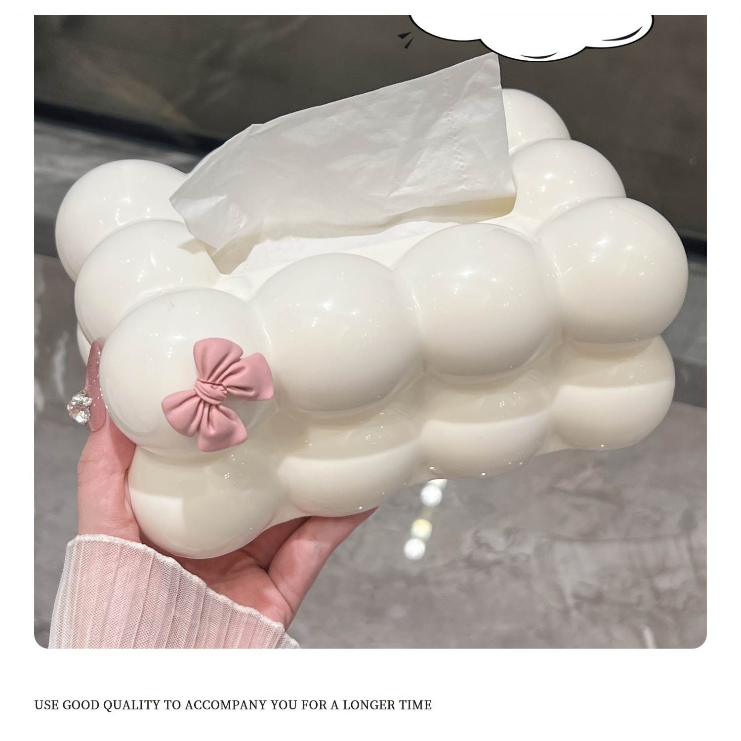 

Kawaii Cloud-shaped Tissue Box Holder - Rectangular Plastic Desktop Organizer For Bathroom, Kitchen, Bedroom, Living Room, And Dining Room - Whimsical Home Decor Storage Solution (1-pack)