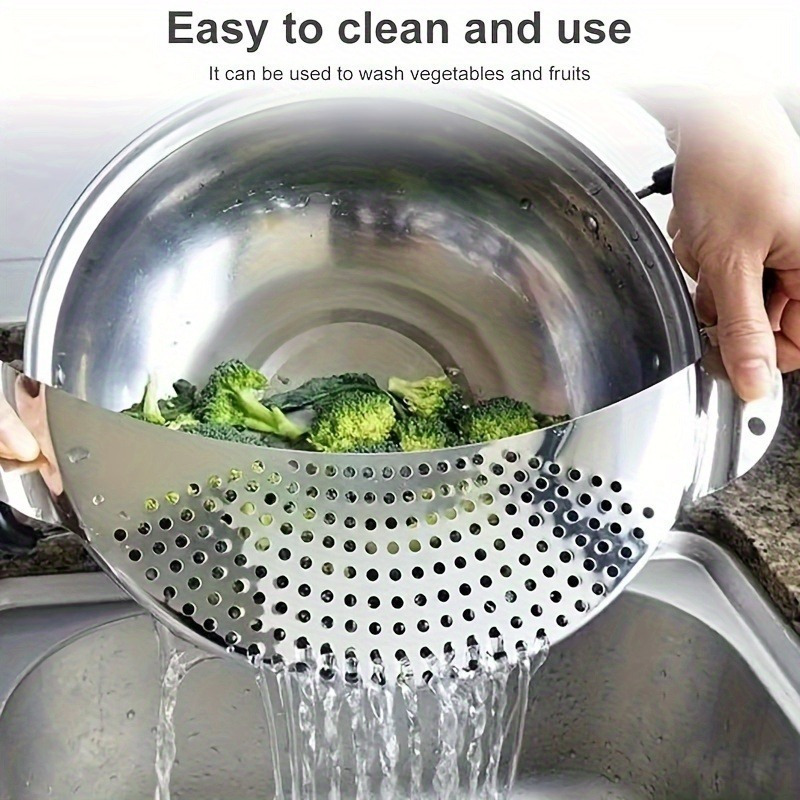 

Stainless Steel Kitchen Strainer - Handheld Pot Drainer & Fruit Washer, Rust-resistant, Dishwasher Safe