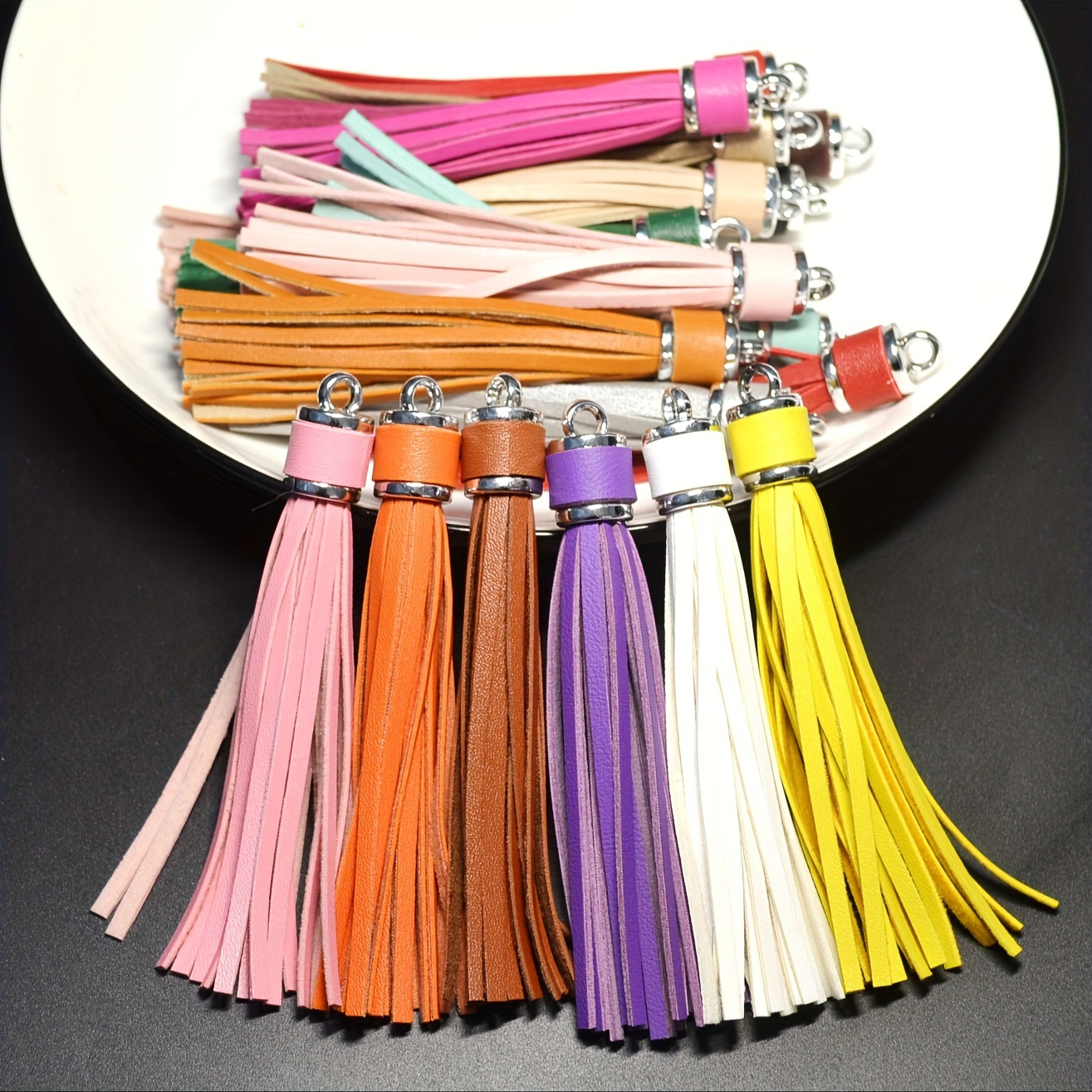 

20pcs Pu Leather Pu Pu Leather Tassel Keychain With Silvery Pendant - Accessories - Handmade Pu Leather Pu Pu Leather Tassel - Keychain, Bracelet, Etc. - In Multiple Colors