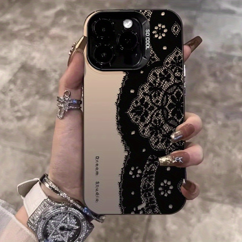 

Chic Lace Pattern Matte Tpu Protective Case With Air For Iphone 15/14/13/12/11/xs/xr/x/8/7 Plus Pro Max - Elegant Half Screen Design Phone Cover Bundle