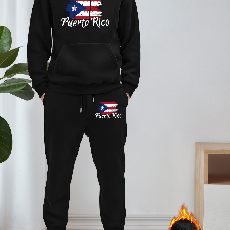 

Puerto Print Hooded Sweatshirt And Sweatpants Set - Casual Polyester Knit Sports Tracksuit With Slight Stretch, Regular Fit Hoodie And Joggers Ensemble