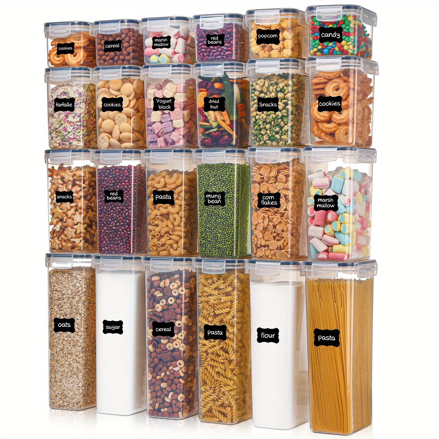 

Yashe 24pack Food Storage Containers With Airtight, Plastic Cereal Storage Containers, Bpa Free Kitchen Storage & Organisation For Dry Food, Pasta, Flour & Sugar, With Labels, Marker & Spoon