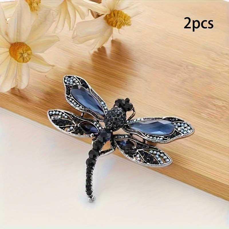 

2 Stunning Blue Crystal Dragonfly Lady Brooches - Perfect For Scarves, Outfits & Accessories!