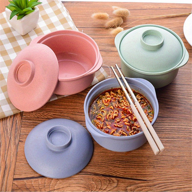 

Japanese-inspired Instant Noodle & Soup Bowls With Lids - Durable Plastic, Non-electric Food Containers For Students And Home Use