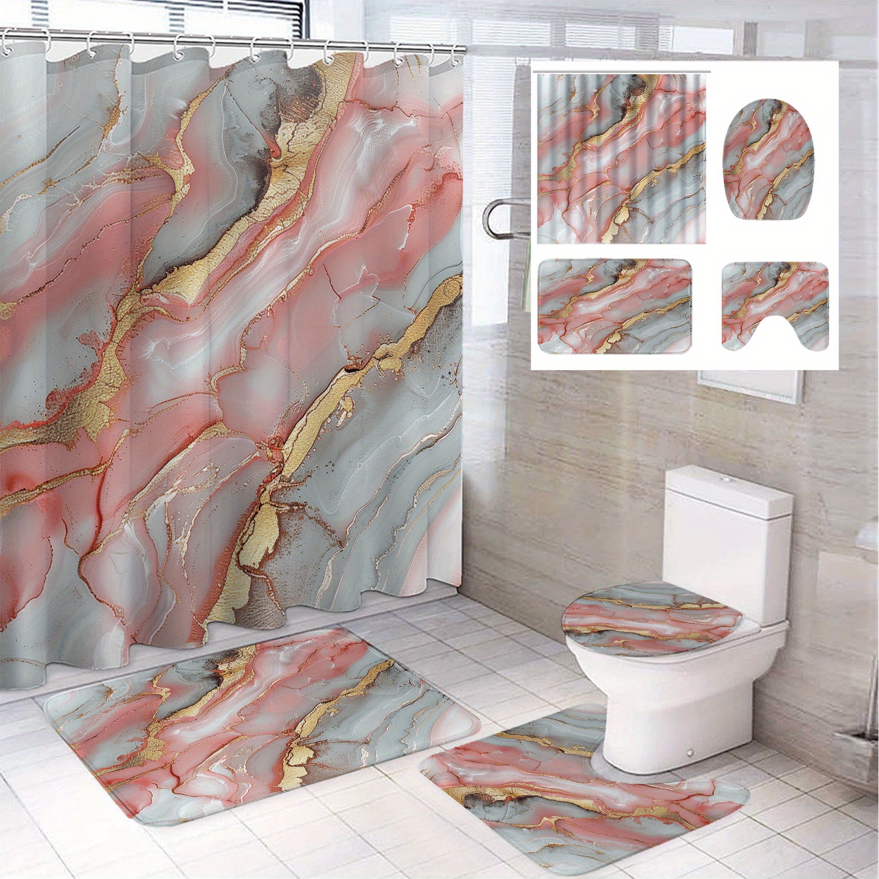 

1/4pcs Pattern Printed Shower Curtain, Decoration, Polyester Bathroom Set 12 , Bathroom Mat, And U-shaped Mat Decoration 71*71in Christmas And Halloween Decoration