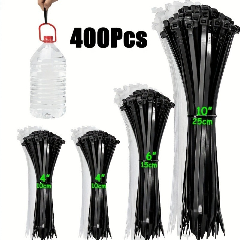 

400pcs Self-locking Nylon Cable Ties - High Tensile Strength, Uv Resistant, Multiple Length Bundles 16/8/6 Inches, Suitable For Indoor And Outdoor Cable Management