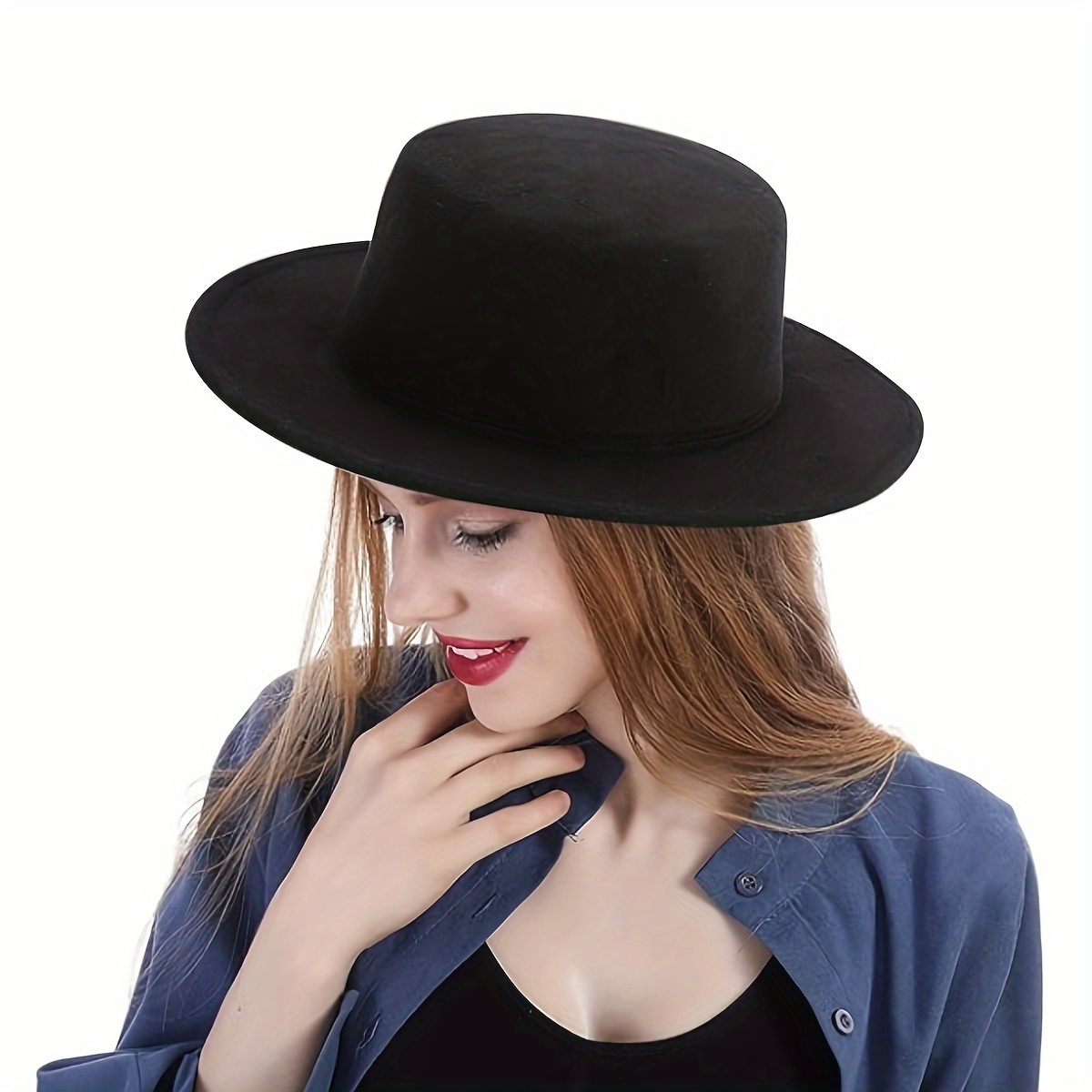 

Elegant Black Fedora Hat With Wide Brim - Classic Style, Knit Felt For Men & Women, Polyester, Sun-proof, Hand Washable, No Feathers, Elastic Fit - Packaging With Hard Cap Holder & Wrapping Film