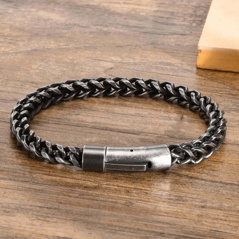 TEMU Stylish Men' Steel Bracelet - , Punk Rock Motorcycle Chain Design, Ideal Birthday Gift For Husband