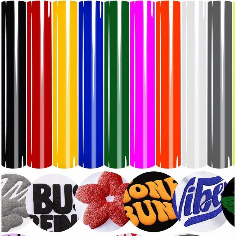 Vinyl 9 Assorted Color Sheets Pu Material 12"x 10"- 9pcs Foaming Luminous Puffy Puff Heat Transfer Vinyl For T-shirts Compatible With Cameo/cricut Clothes Textile Fabric Halloween Decoration