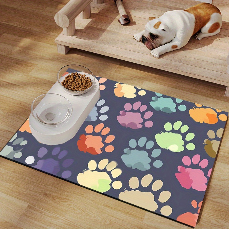 

1pc Dog Paw Print Feeding Mat, Polyester Non-slip Pet Bowl Pad, Leak-resistant Cat And Dog Feeding Accessory, Durable Pet Supplies For Mealtime Cleanliness