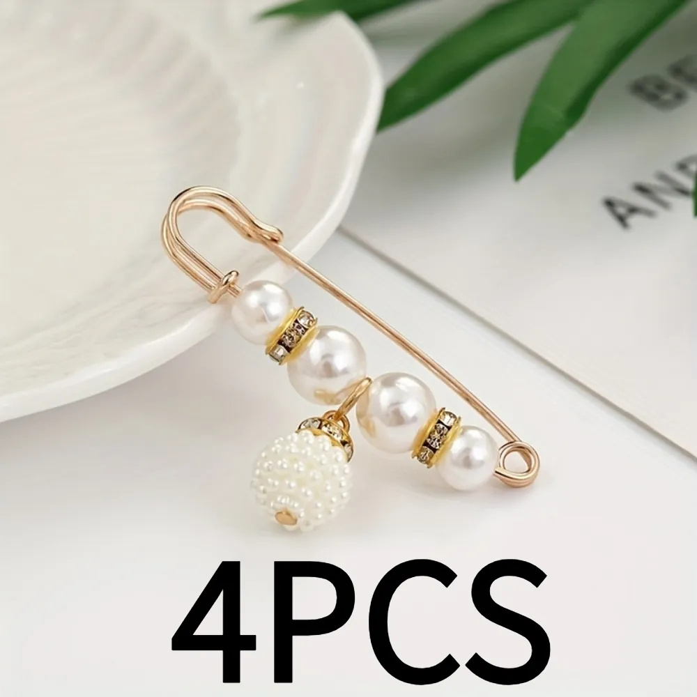 Elegant 4pcs Pearl Safety Pins - Versatile Scarf, Cardigan & Shawl Clips For Formal Wear Brooches And Pins For Women Zipers For Sewing Handbags