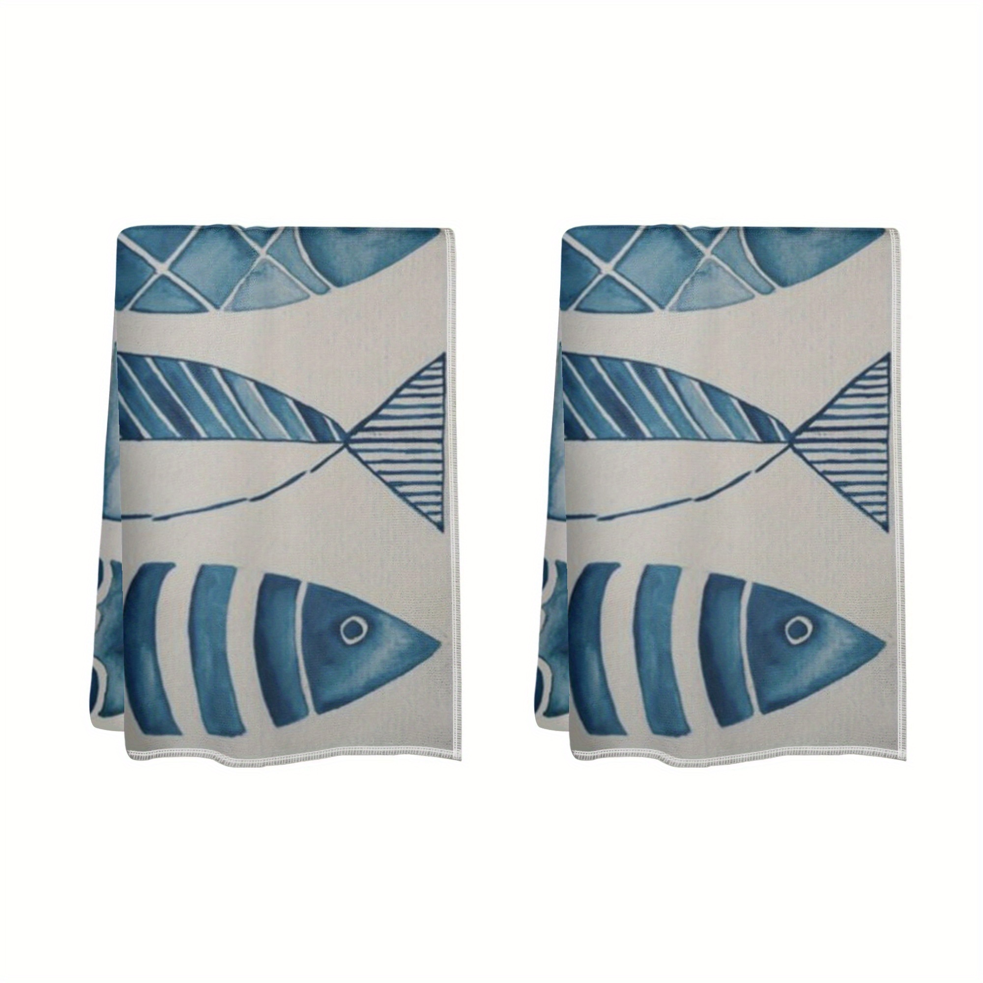 

2pcs Vintage Fish Pattern Kitchen Towels - Ultra Absorbent, Soft Polyester Dish Cloths For Cooking & Baking, Hand Wash Only, 18x26 Inches