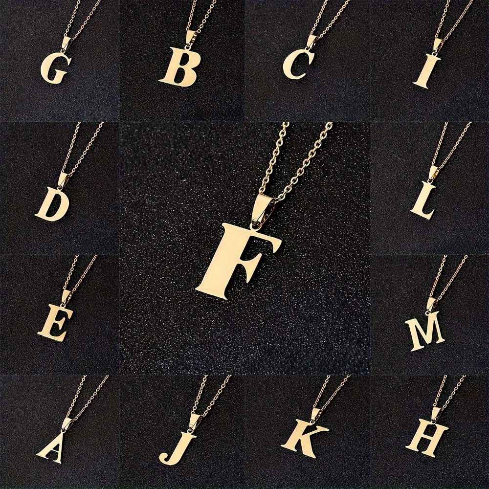 

1 Piece Fashion Simple Men's Stainless Steel 26 Letters Pendant Necklace, Alphabet Letter A-z Initials Pendant Necklace, Jewelry Gifts For Men Women's