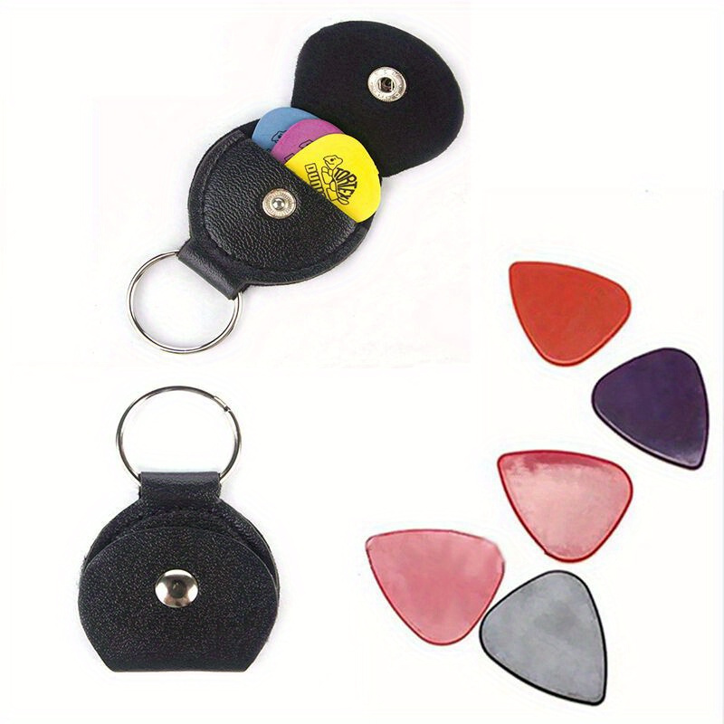 

Leather Guitar Pick Holder With Keychain - Compact & Plectrum Case Organizer For Musicians