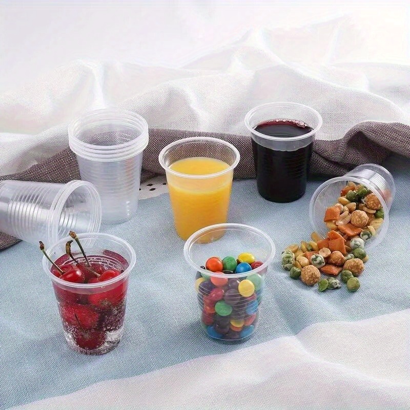 50 100pcs high quality disposable plastic cups clear beverage containers for snacks fruits cold drinks recyclable   home parties restaurants picnics more details 3