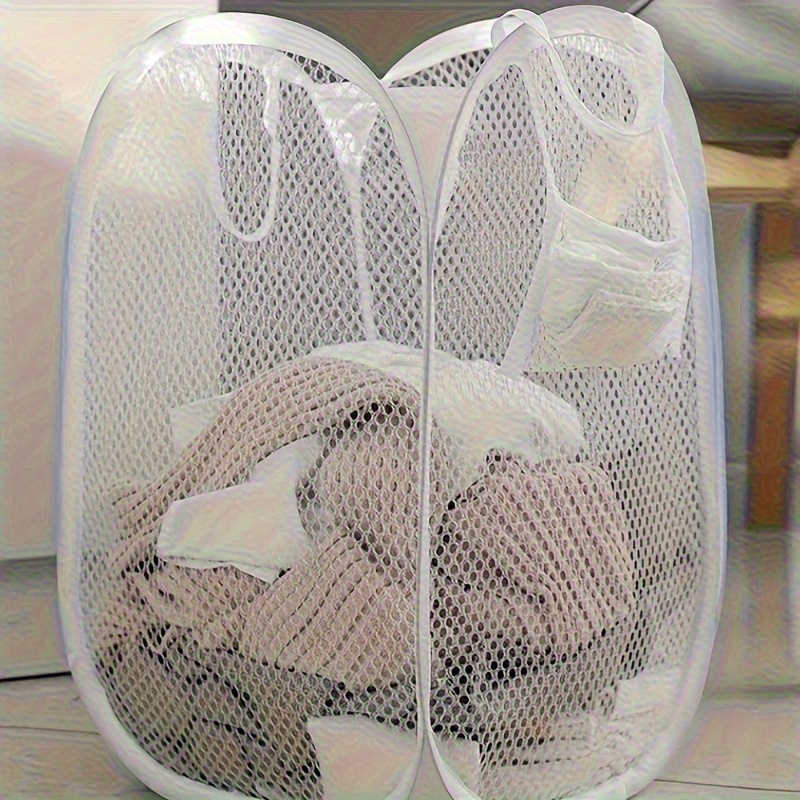 high capacity   up mesh laundry hamper with handles collapsible multi room storage basket for dirty clothes more round polyester fiber details 2