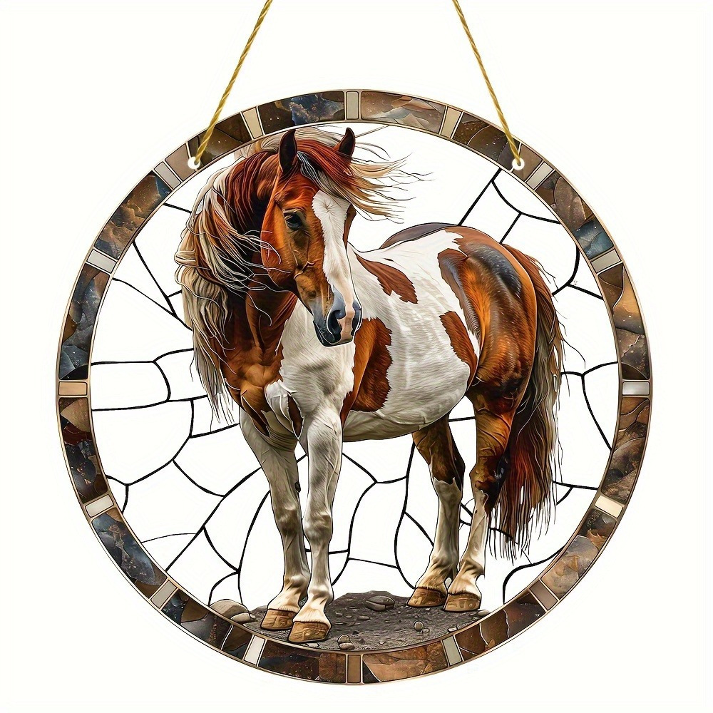 

1pc Horse Theme Sun - Window Decoration, Imitation Colored Glass Effect, Suitable For Gardens, , Garages, And Home Decors - Ideal Gift For Animal Enthusiasts