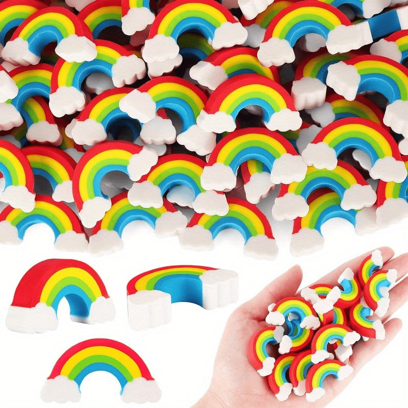 

20/30/50pcs Oval Tpr Rainbow Eraser Packs - Fun Large Kids Pencil Erasers, Bulk Office And Classroom Supplies, Perfect For St. Patrick's Day, School Work, And Prizes, Synthetic Rubber