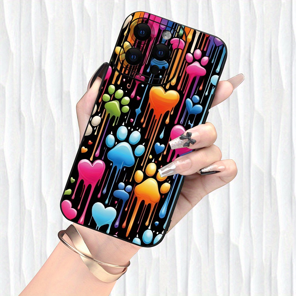 

Colorful Love And Paw Print Drip Design Tpu Case For Iphone Series - Protective Cover Compatible With Iphone 11/12/13/14/15, Xr, Plus, Pro, Max, Mini - Ideal Gift For Special Occasions