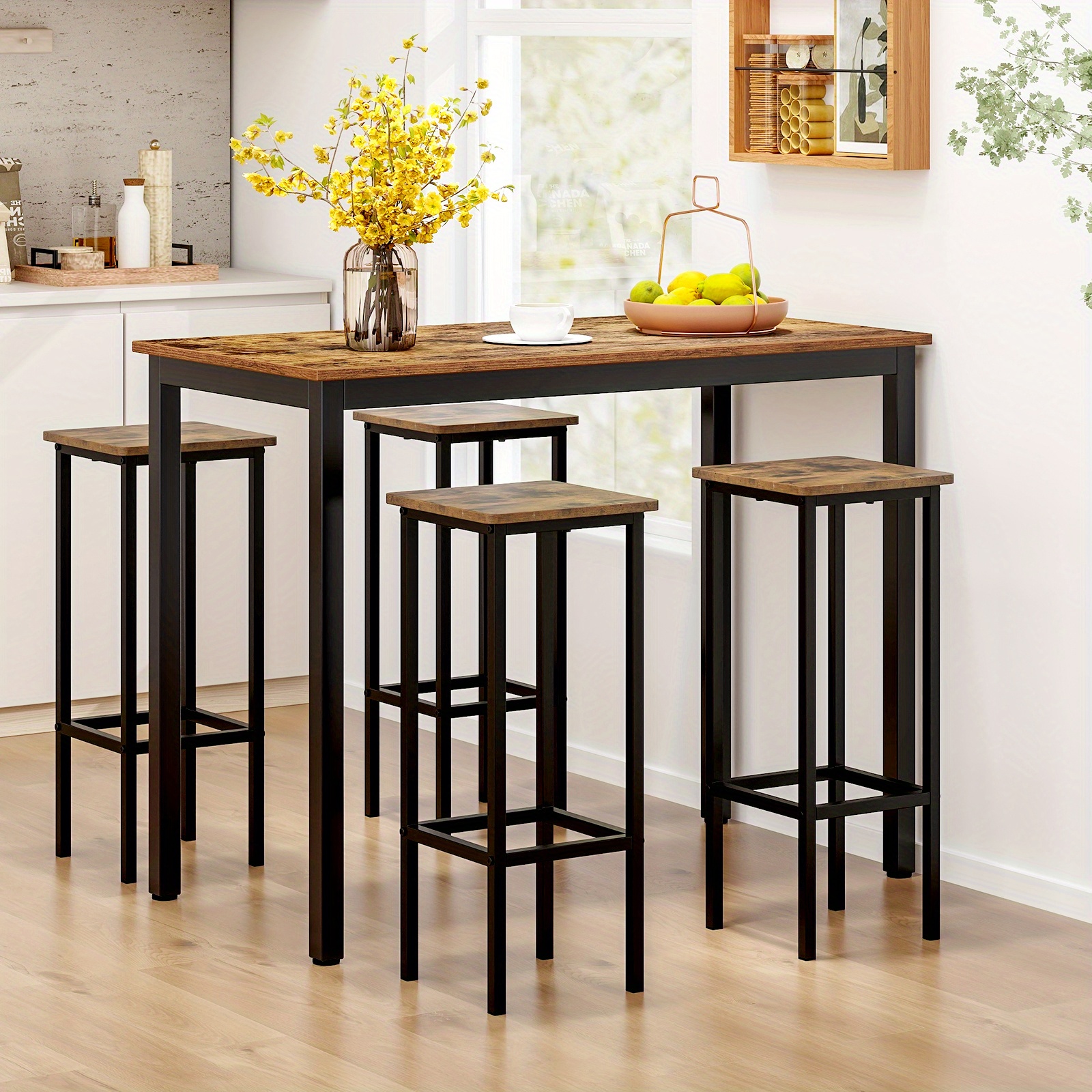 

Lifezeal Set Of 4 Bar Stool Set, 28" Backless Bar Chairs With Metal Legs & Footrest, Kitchen Breakfast Stools, Industrial Counter Height Stools For Home, Cafe & Pub