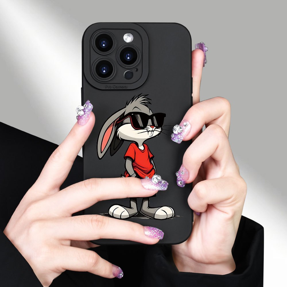 Diseño de conejo fresco funda de TPU mate para iPhone 7/8/X/XR/XS/11/12/13/14/15, serie Plus/Pro/Max/Mini - Funda de teléfono resistente a choques, rayones - Regalo ideal para ocasiones especiales