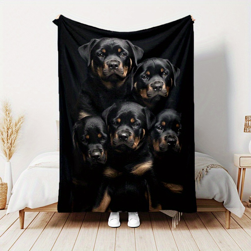 

3d Rottweiler Dogs Printed Flannel Blanket - Soft, Non-slip, Washable, Comfort For Sofa/bed, Multi-use All-season Throw - Polyester, Digital Print, Coastal Style, Unique Pet Lover Design