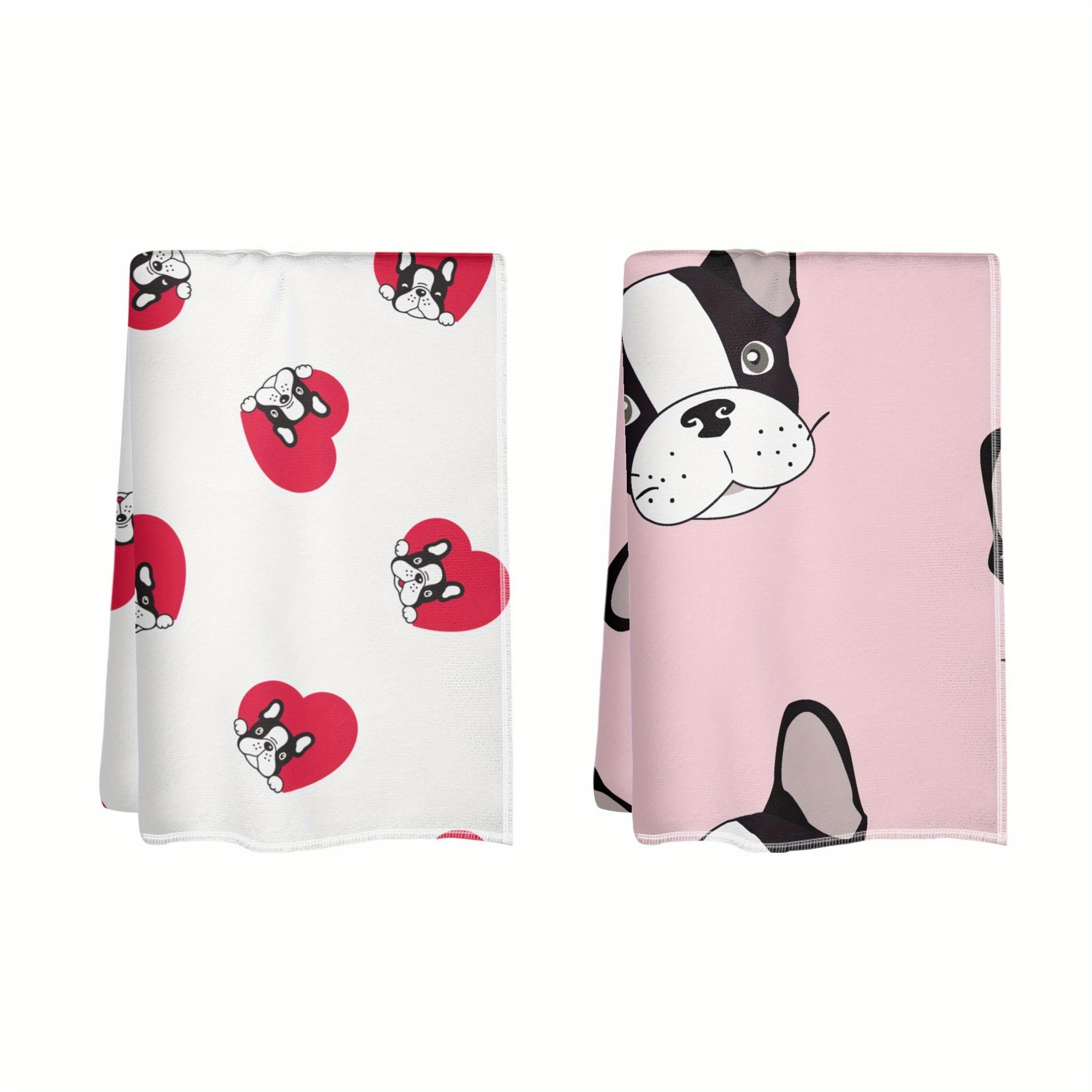 

2pcs Towels French Bulldog, French Bulldog With Red Heart Towel 18x26 Inch Breathable Towel Set For Home, Office