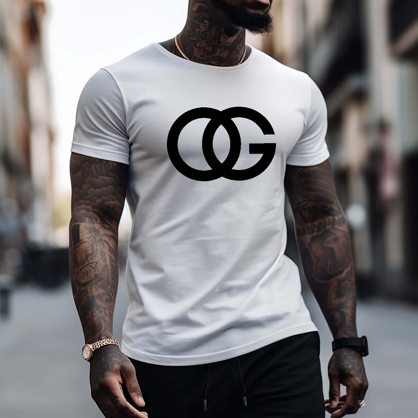 

1 Pc, 100% Cotton T-shirt, Plus Size Men's: "og" Lettering Graphic Printed T Short Sleeve T-shirt Summer, Men's