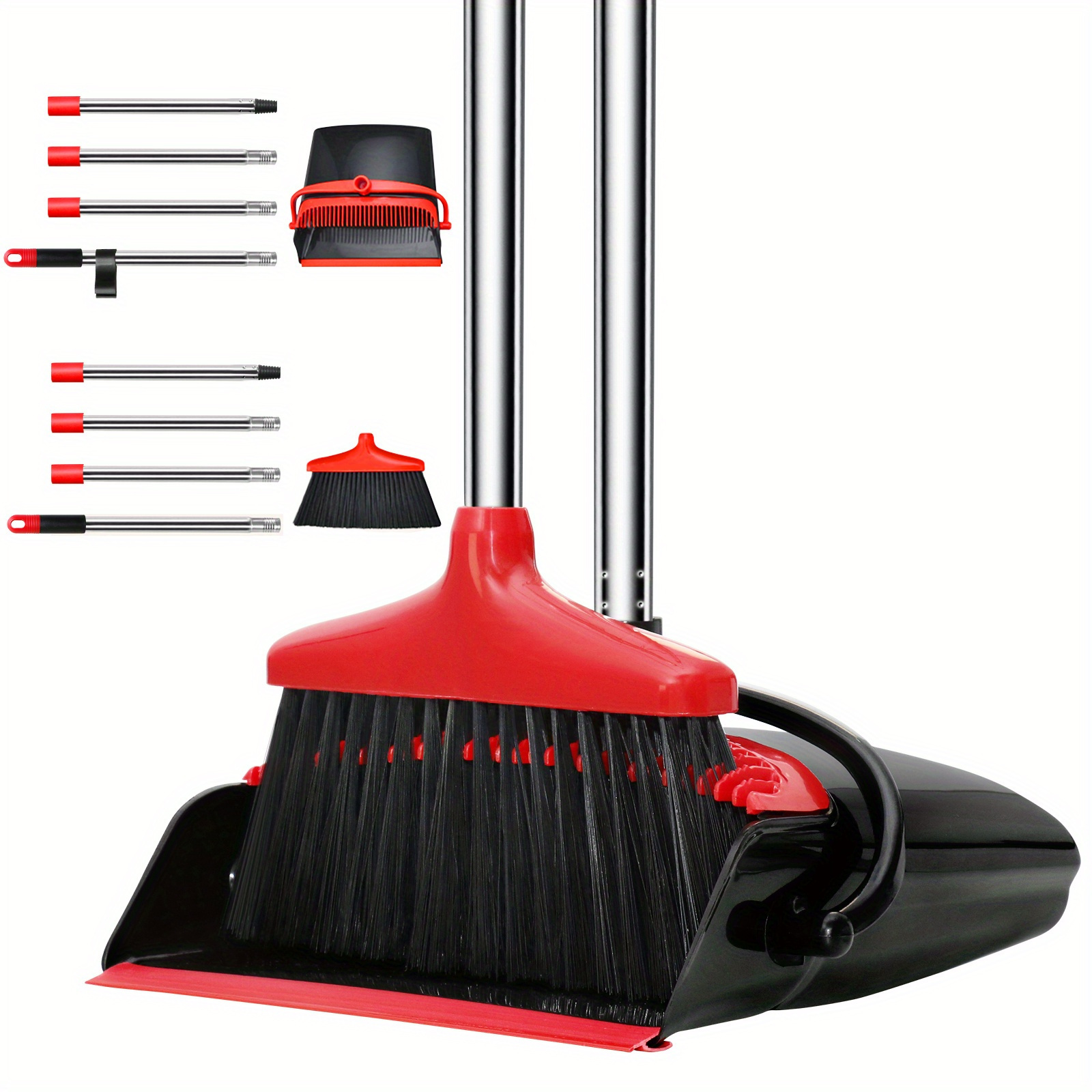 

8-piece Red Rubber Handle Broom Set With , Effectively Removes Cat And Dog Hair From Floors, Carpets, Tiles, Windows, And Gardens, Detachable Long Handle For And , And Carry