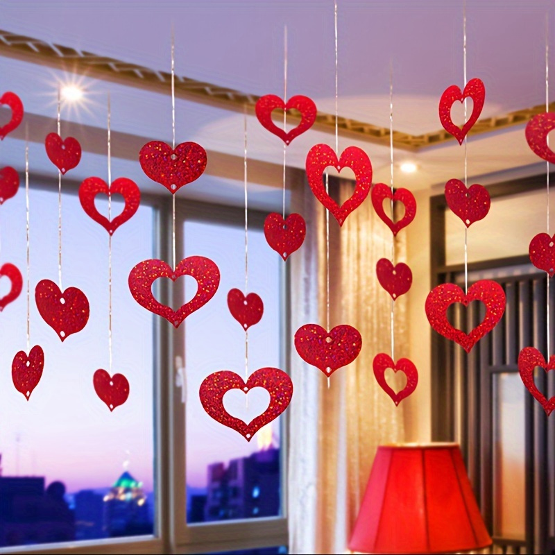 

100pcs Heart Pendants - For Valentine's Day, Wedding And Birthday Parties - Easy To Hang Plastic Decorations