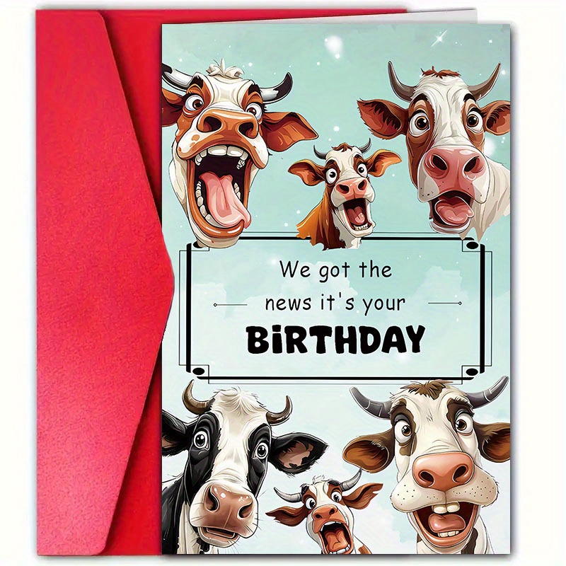 

Humorous Cow-themed Birthday Greeting Card With Envelope – Versatile Paper Birthday Card For Any Age, Ideal For Parents, Friends, And Neighbors – Charming Celebratory Card For All Recipients – 1pc