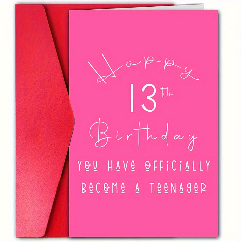 

1pc 13th Birthday Greeting Card With Envelope, Paper Happy Birthday Teenager Card For Anyone, Milestone Birthday Celebration, Includes Card And Envelope - Ideal For Family, Friends, Colleagues