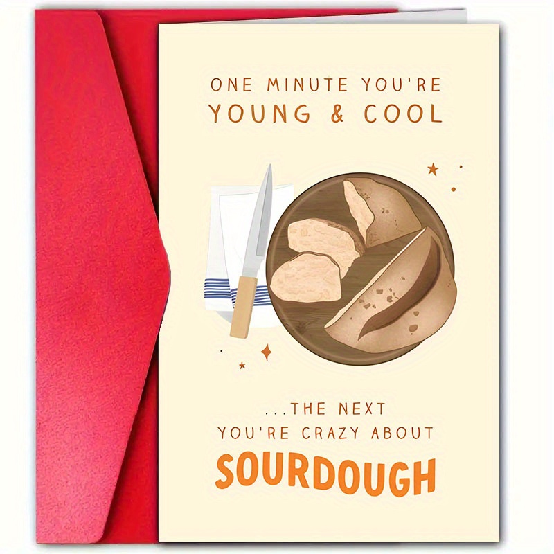 

1pc Humorous Sourdough-themed Birthday Greeting With Envelope, Paper Material For Anyone, Whimsical Celebration Note For Family, Friends, Colleagues, Generic Wishes For All Ages