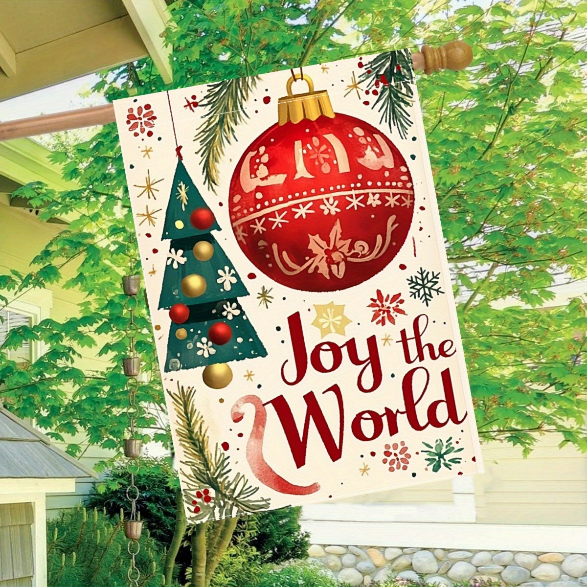 

joy The World" Christmas Tree And Ball Flag - 28" X 40" Double-sided Garden Flag - Festive Outdoor Decoration For Lawn And Courtyard