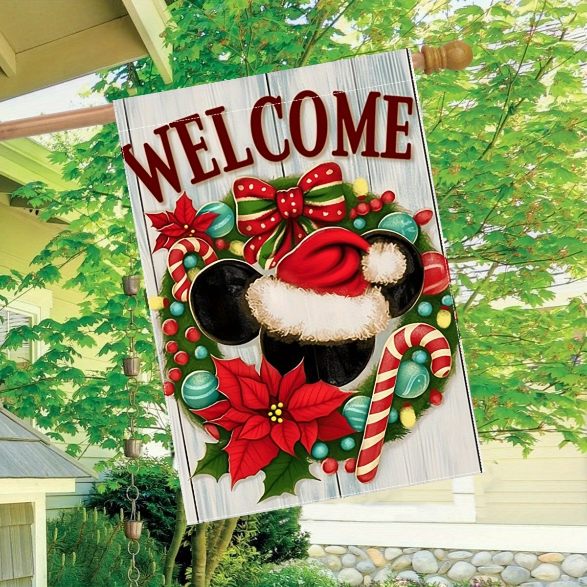 

Welcome Christmas Party Garden Flag - 28x40 Inch Double-sided Polyester Decorative Flag, Santa Hat & Gifts Design, Festive Yard Display Accessory, No Electricity Needed, 1pc