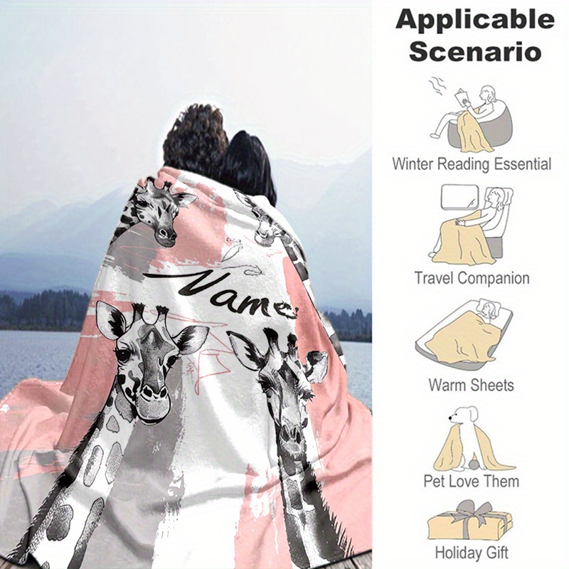 Personalized Giraffe Blanket with Name, Soft Cozy & Versatile