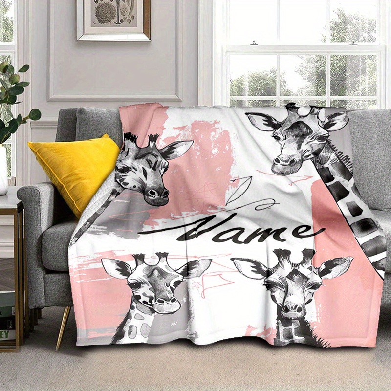 Personalized Giraffe Blanket with Name, Soft Cozy & Versatile