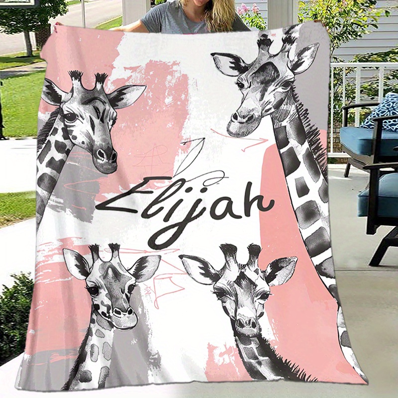 Personalized Giraffe Blanket with Name, Soft Cozy & Versatile