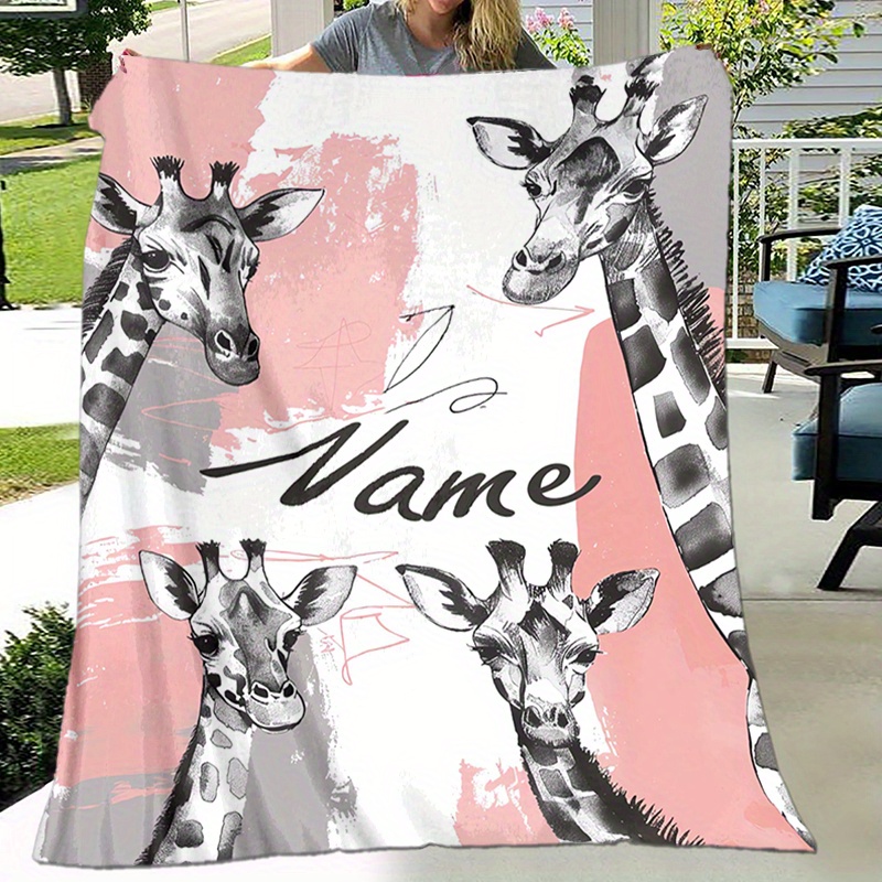 Personalized Giraffe Blanket with Name, Soft Cozy & Versatile