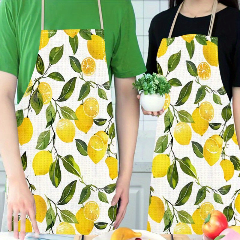 

+1pc, Linen Apron, Lemon Pattern Apron, Stylish Floral Printed Apron, Suitable For Home And Outdoor Use, Cute Cartoon Bib, Fashionable Household Kitchen Workwear, Cooking Workwear, Kitchen Supplies.