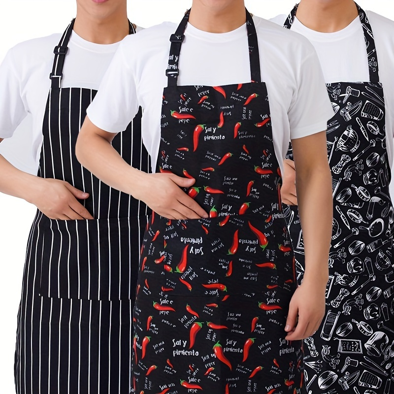 1pc striped chef apron   kitchen chef work clothes apron coffee shop long neck hanging   apron kitchen supplies details 2