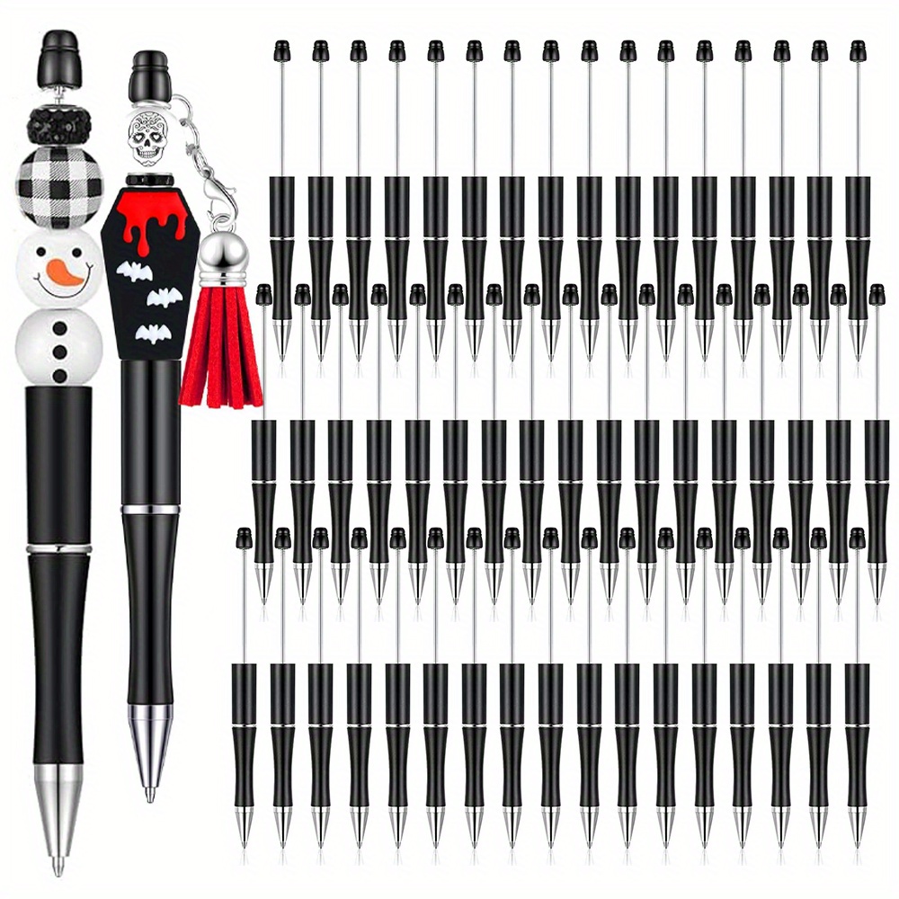 

50 Pieces Black Plastic Beadable Ballpoint Pens Bulk Diy Pen Set Black Ink For Diy Making Christmas School Gift Office School Supplies