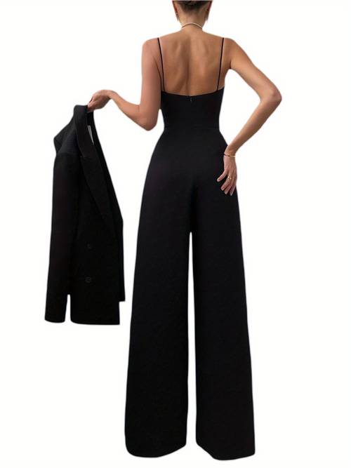 womens sleeveless jumpsuit with pleated detail high waist wide leg solid color polyester for spring summer fall