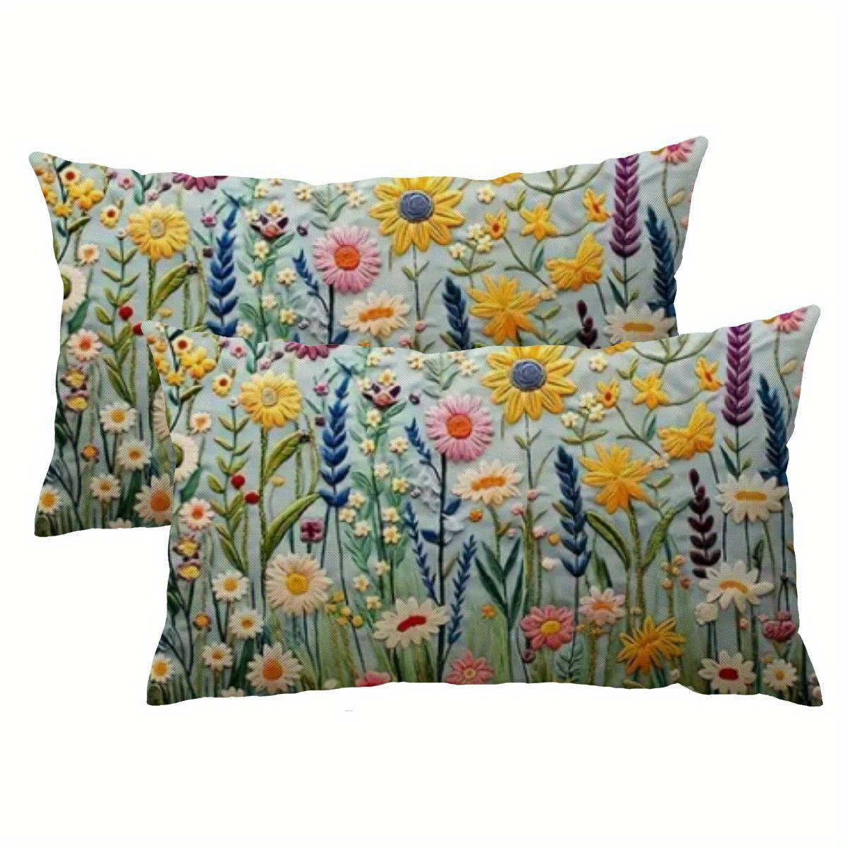 

2pcs Flowers Pillow Case Decorations For Home Sofa Linen Pillow Cover 12x20 Inch Decor, Room Decor