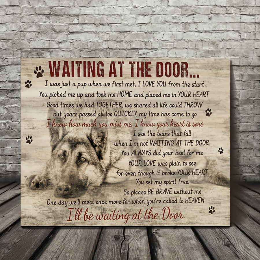 

1pc German Shepherd, Vintage Painting, Waiting At The Door - Heaven Landscape Canvas decor wall art With Wooden framed ready to hang