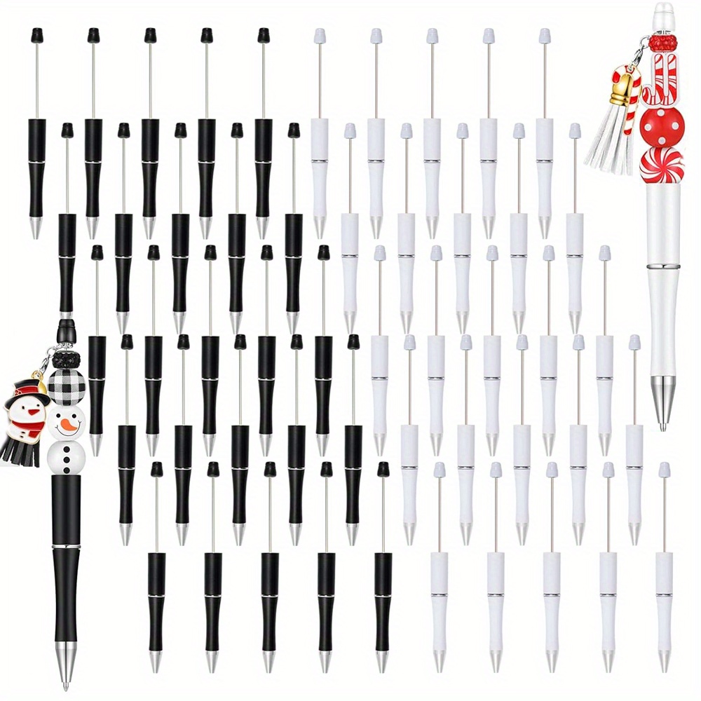 

50pcs Black White Plastic Beadable Pens Set Bulk Diy Pen Set Beaded Pens For Diy Making Christmas Gift Office School Supplies