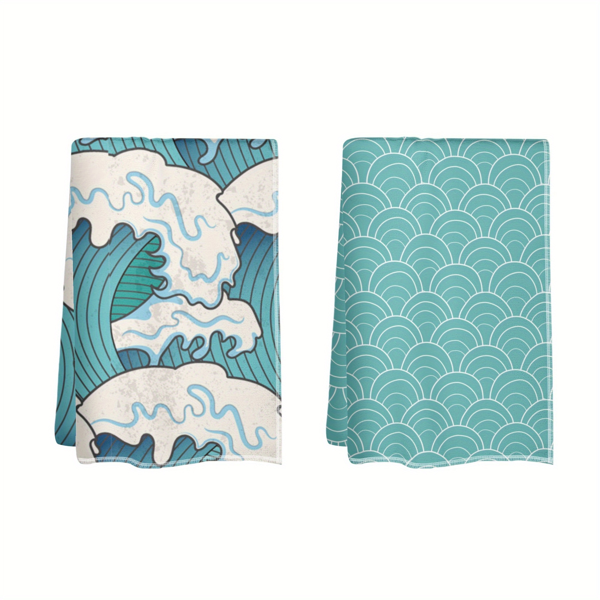 

2pcs Towels Japanese , Hand Drawn Oriental Wave Patterns Towel 18x26 Inch Ultra Soft Breathable Towel Set For Home, Office