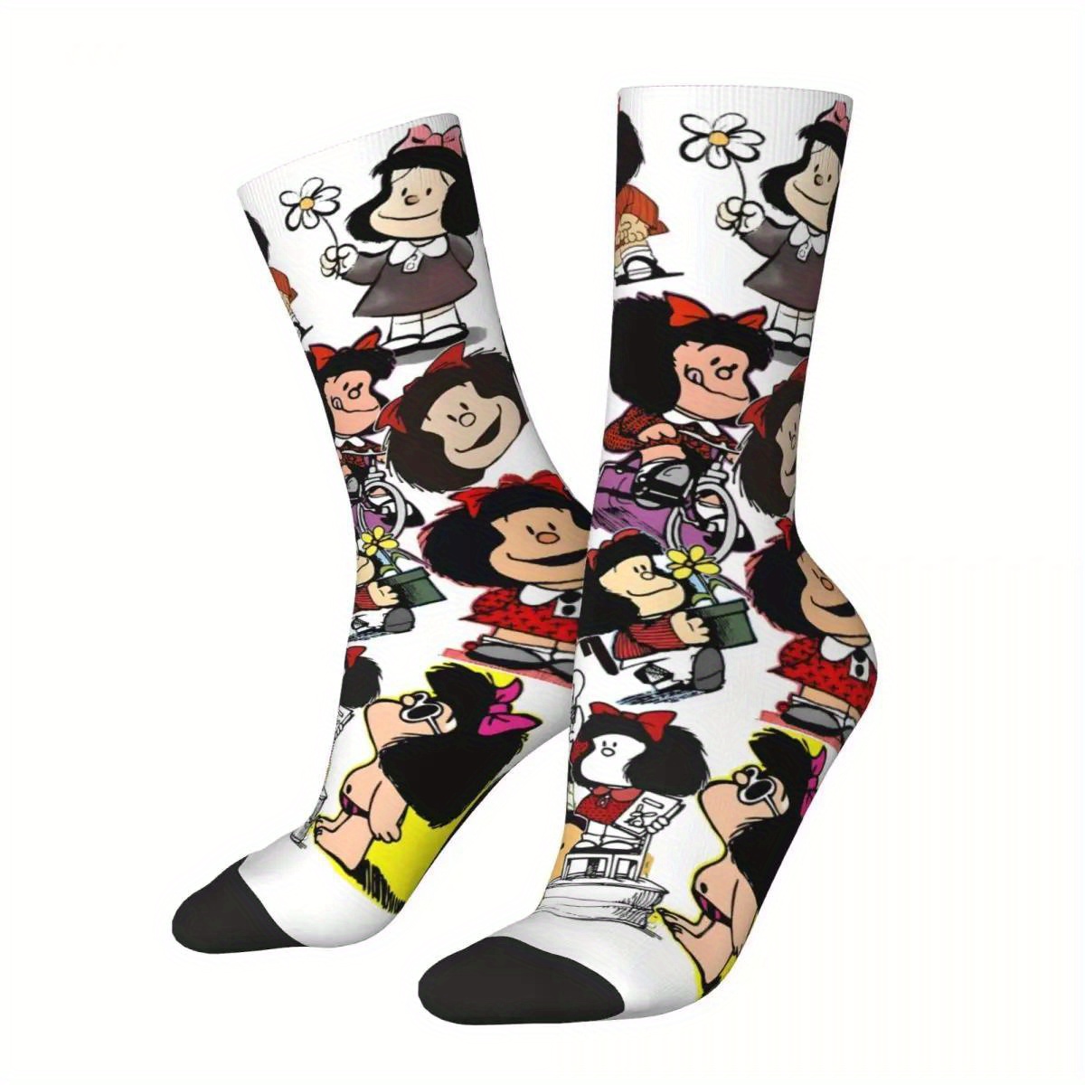 

Cute Comic Character Pattern 1 Pair Men's Mid-calf Crew Socks, Breathable Comfy Casual Sports Socks For Basketball Running