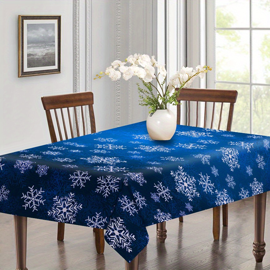 

1pc Christmas Snowflake Print Tablecloth, 100% Polyester, Woven, Machine-made Rectangular, Dust & Wrinkle Resistant, Reusable, Oil-proof For Home, Kitchen, Indoor & Outdoor Party Holiday Decoration